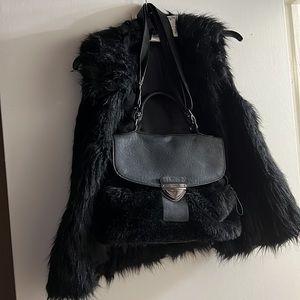 Black faux fur vest plus matching bag